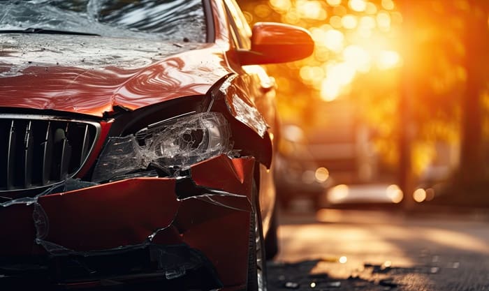 Damaged car on the road after car accident