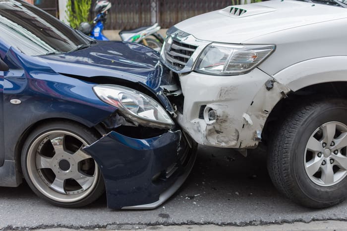 Car crash from car accident on the road