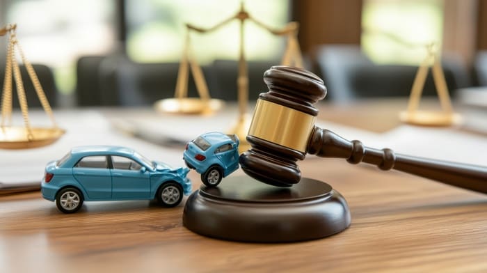 Toy car accident and gavel on Orlando Car Accident Lawyer desk