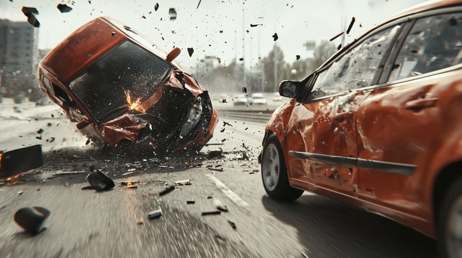 a car accident between two cars in a highway