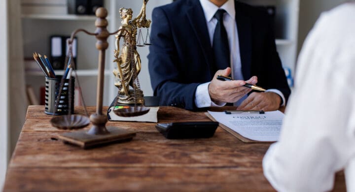 Personal injury lawyer with client