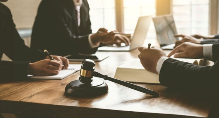 Personal injury lawyer team working together in a office