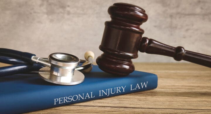 Gavel and stethoscope on a book for personal injury