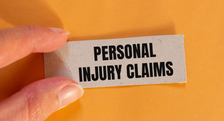 Personal injury claims message written on ripped paper piece with orange background