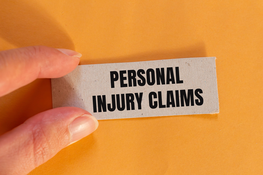 Personal injury claims message written on ripped paper piece with orange background